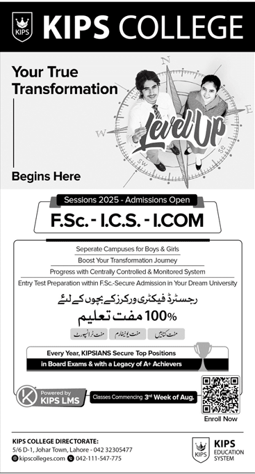 Admission Open in KIPS College Lahore